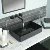 JTP Vos Matt Black Rectangular Stainless Steel Counter Top Basin + Waste