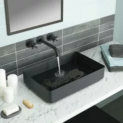 JTP Vos Matt Black Rectangular Stainless Steel Counter Top Basin + Waste