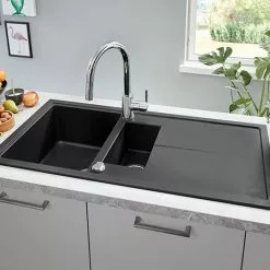 Grohe K400 1.5 Bowl Composite Quartz Kitchen Sink with Drainer - Black - 31642AP0