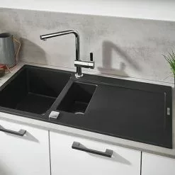 Grohe K500 1.5 Bowl Composite Quartz Kitchen Sink with Drainer - Black - 31646AP0
