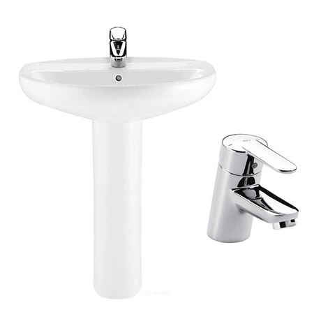 Roca Laura 560mm 1TH Basin with Full Pedestal + Victoria Basin Tap Pack 1 Roca Laura 560mm 1TH Basin with Full Pedestal + Victoria Basin Tap Pack