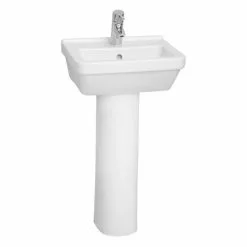 VitrA - S50 45cm Square Cloakroom Basin and Pedestal - 1 Tap Hole