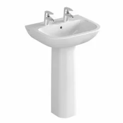 VitrA - S20 Model Washbasin & Pedestal - 2 Tap Hole - 5 x Size Options