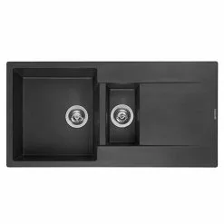 Reginox Amsterdam 15 1.5 Bowl Granite Kitchen Sink - Black Silvery