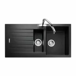 Rangemaster Andesite Ash Black 1.5 Bowl Igneous Granite Kitchen Sink -Cheap Basins Store AND1052AS D2 460
