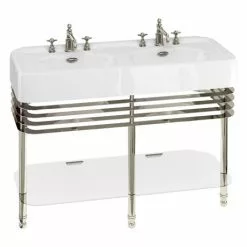 Arcade 1200mm Double Basin and Stand with Glass Shelf - Various Tap Hole Options
