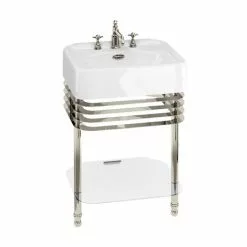 Arcade 600mm Basin and Stand with Glass Shelf - Various Tap Hole Options
