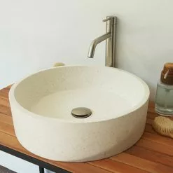 Arezzo Stone White Terrazzo Effect Round Counter Top Basin - 405mm Diameter