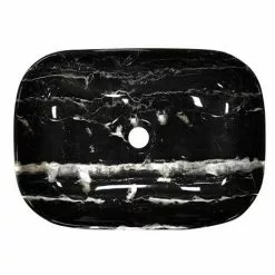 Arezzo 455 x 325mm Curved Rectangular Counter Top Basin - Gloss Black Marble Effect -Cheap Basins Store AZ1004 d2 460