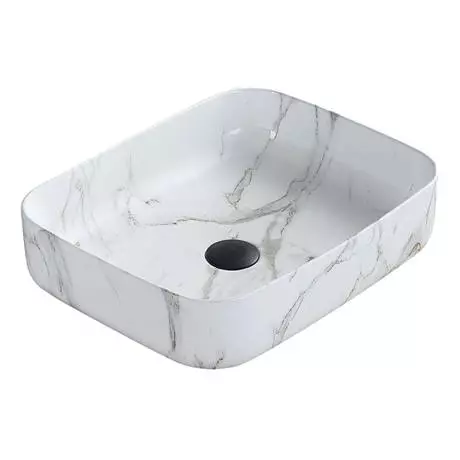 Arezzo 500 x 390mm Curved Rectangular Counter Top Basin - Gloss White Marble Effect 2 Arezzo 500 x 390mm Curved Rectangular Counter Top Basin - Gloss White Marble Effect - Image 2