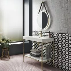 Arezzo 1000 Brushed Brass Framed Washstand with Gloss White Open Shelf and Basin