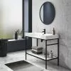 Arezzo 1000 Matt Black Framed Washstand with Gloss White Open Shelf and Basin