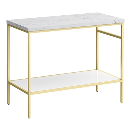 Arezzo 1010 White Marble Effect Worktop with Brushed Brass Framed Washstand 1 Arezzo 1010 White Marble Effect Worktop with Brushed Brass Framed Washstand