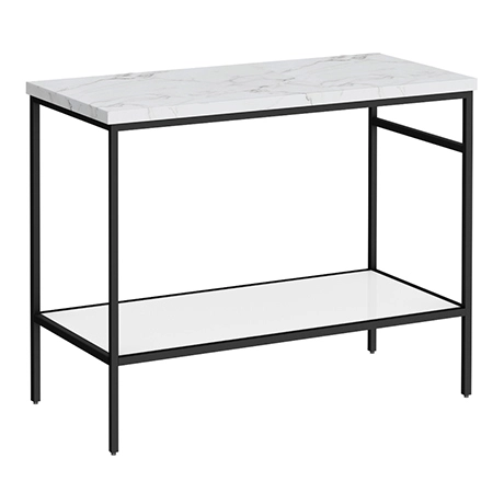 Arezzo 1010 White Marble Effect Worktop with Matt Black Framed Washstand 1 Arezzo 1010 White Marble Effect Worktop with Matt Black Framed Washstand