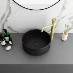 Arezzo 352mm Matt Black Round Counter Top Basin -Cheap Basins Store AZ110AMB d2 460