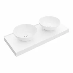 Arezzo Stone Resin Floating Basin Shelf inc. 2 Round Basins - 1200mm Wide