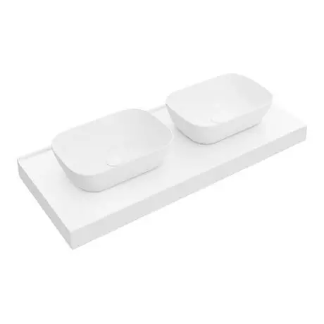 Arezzo Stone Resin Floating Basin Shelf incl. 2 Curved Rectangular Basins - 1200mm Wide 2 Arezzo Stone Resin Floating Basin Shelf incl. 2 Curved Rectangular Basins - 1200mm Wide - Image 2