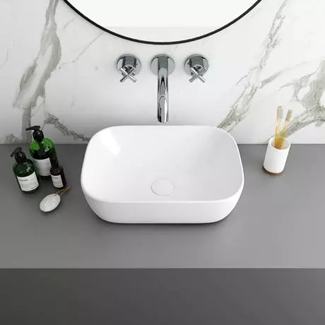 Arezzo Stone Resin Floating Basin Shelf incl. 2 Curved Rectangular Basins - 1200mm Wide 3 Arezzo Stone Resin Floating Basin Shelf incl. 2 Curved Rectangular Basins - 1200mm Wide - Image 3