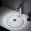 Arezzo Clear Diamond Cut Glass Round Countertop Basin - 360mm Diameter