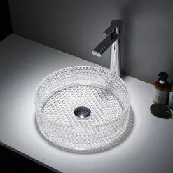 Arezzo Clear Diamond Cut Glass Round Countertop Basin - 360mm Diameter