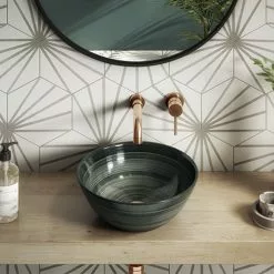 Arezzo Round Brushed Dark Green Counter Top Basin 0TH - 358mm Diameter