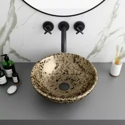 Arezzo Round 410mm Gold Mottled Design Ceramic Counter Top Basin