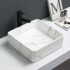 Arezzo 405 x 405mm Square Counter Top Basin - Matt White Marble Effect