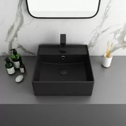 Arezzo 405mm Matt Black Square Wall Mounted / Counter Top Basin -Cheap Basins Store AZ4BMB n d3 460