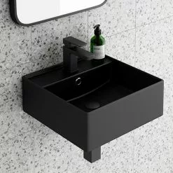 Arezzo 405mm Matt Black Square Wall Mounted / Counter Top Basin