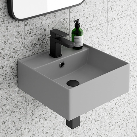 Arezzo 405mm Matt Grey Square Wall Mounted / Counter Top Basin 1 Arezzo 405mm Matt Grey Square Wall Mounted / Counter Top Basin