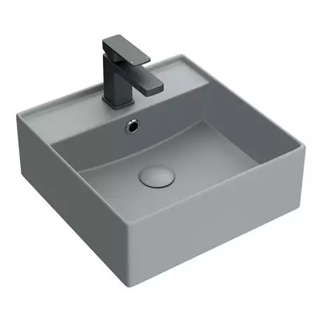 Arezzo 405mm Matt Grey Square Wall Mounted / Counter Top Basin 2 Arezzo 405mm Matt Grey Square Wall Mounted / Counter Top Basin - Image 2