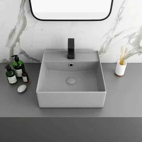 Arezzo 405mm Matt Grey Square Wall Mounted / Counter Top Basin 3 Arezzo 405mm Matt Grey Square Wall Mounted / Counter Top Basin - Image 3