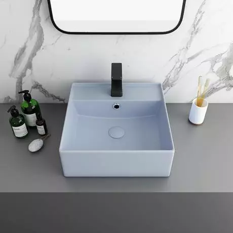 Arezzo 405mm Matt Blue Square Wall Mounted / Counter Top Basin 3 Arezzo 405mm Matt Blue Square Wall Mounted / Counter Top Basin - Image 3