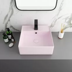 Arezzo 405mm Matt Pink Square Wall Mounted / Counter Top Basin 5 Arezzo 405mm Matt Pink Square Wall Mounted / Counter Top Basin -Cheap Basins Store AZ4BMP d2 460