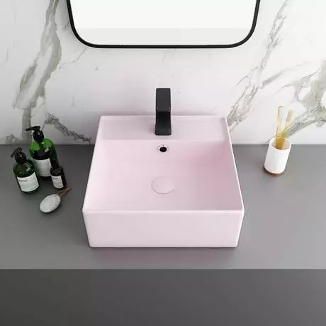Arezzo 405mm Matt Pink Square Wall Mounted / Counter Top Basin 3 Arezzo 405mm Matt Pink Square Wall Mounted / Counter Top Basin - Image 3