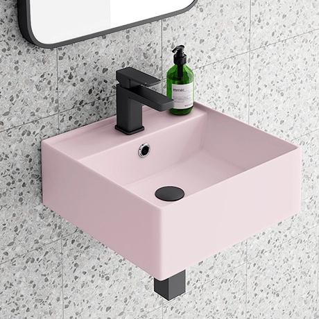 Arezzo 405mm Matt Pink Square Wall Mounted / Counter Top Basin 1 Arezzo 405mm Matt Pink Square Wall Mounted / Counter Top Basin