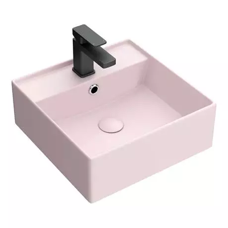 Arezzo 405mm Matt Pink Square Wall Mounted / Counter Top Basin 2 Arezzo 405mm Matt Pink Square Wall Mounted / Counter Top Basin - Image 2