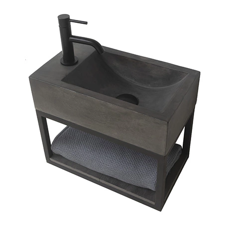 Arezzo Stone Wall Hung Dusk Grey Cloakroom Basin with Matt Black Towel Shelf 1 Arezzo Stone Wall Hung Dusk Grey Cloakroom Basin with Matt Black Towel Shelf