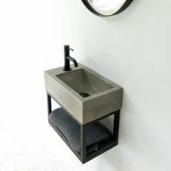 Arezzo Stone Wall Hung Natural Concrete Cloakroom Basin with Matt Black Towel Shelf -Cheap Basins Store AZ4NC01F d5a 460