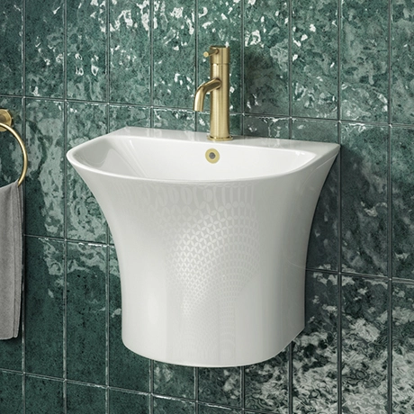 Arezzo Curved Ceramic One Piece Wall Hung Basin 1TH - 540mm Wide 1 Arezzo Curved Ceramic One Piece Wall Hung Basin 1TH - 540mm Wide