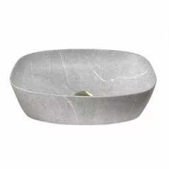 Arezzo 505 x 385mm Curved Rectangular Counter Top Basin - Light Grey Marble Effect -Cheap Basins Store AZ505LGM n d1 460