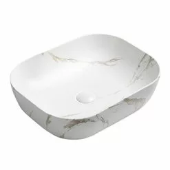 Arezzo 505 x 405mm Curved Rectangular Counter Top Basin - Matt White Marble Effect