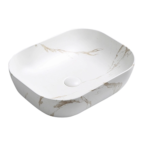Arezzo 505 x 405mm Curved Rectangular Counter Top Basin - Matt White Marble Effect 1 Arezzo 505 x 405mm Curved Rectangular Counter Top Basin - Matt White Marble Effect