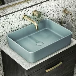 Arezzo 500 x 370mm Curved Rectangular Counter Top Basin - Matt Green