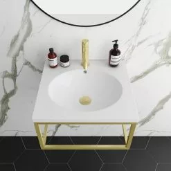Arezzo 500 Wall Hung Basin with Brushed Brass Towel Rail Frame -Cheap Basins Store AZ5BBFRM d7 460