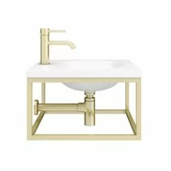 Arezzo 500 Wall Hung Basin with Brushed Brass Towel Rail Frame -Cheap Basins Store AZ5BBFRM NEW D5 460