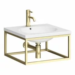 Arezzo 500 Wall Hung Basin with Brushed Brass Towel Rail Frame