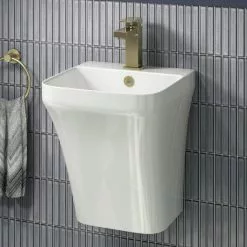 Arezzo Square Gloss White Ceramic One Piece Wall Hung Basin 1TH - 365mm Wide
