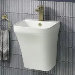 Arezzo Square Matt White Ceramic One Piece Wall Hung Basin 1TH - 365mm Wide -Cheap Basins Store AZ5PSQMW d3 460