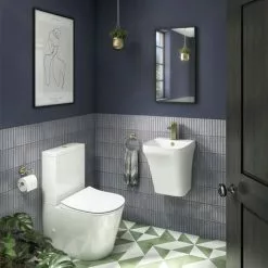 Arezzo Square Matt White Ceramic One Piece Wall Hung Basin 1TH - 365mm Wide -Cheap Basins Store AZ5PSQMW detail2a 460